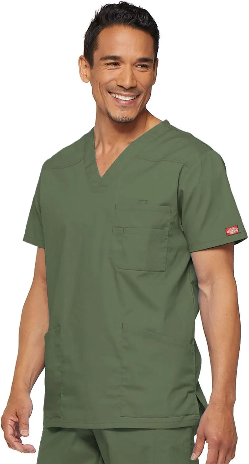 Dickies EDS Signature Scrubs for Men, Multi-Pocket V-Neck Scrub Top in Soft Brushed Poplin 81906