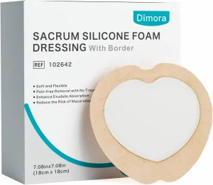 Dimora Sacrum Foam Wound Dressing (20 Packs)- Silicone Foam Bandages Adhesive Border 7"x7", Absorbent Sacral Pads Waterproof Breathable Bed Sore Pressure Dressing FSA HSA Approved