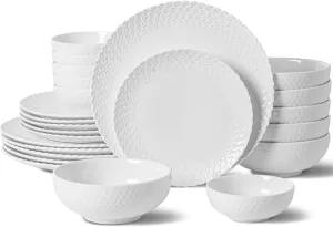Dinnerware Set, 24 Piece Plates and Bowls, Porcelain Dinner Set for 6, Modern Dish Sofia Collection