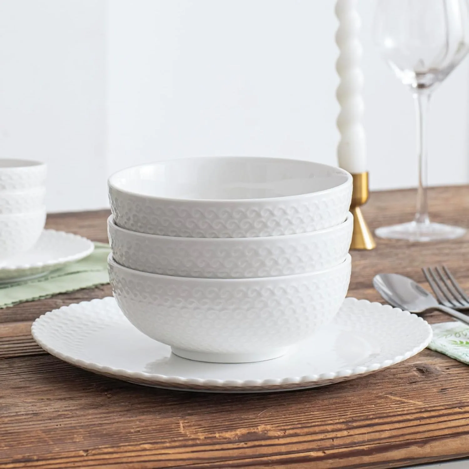 Dinnerware Set, 24 Piece Plates and Bowls, Porcelain Dinner Set for 6, Modern Dish Sofia Collection