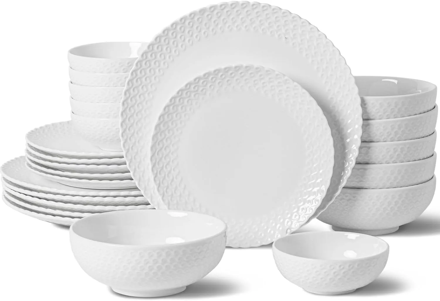 Dinnerware Set, 24 Piece Plates and Bowls, Porcelain Dinner Set for 6, Modern Dish Sofia Collection