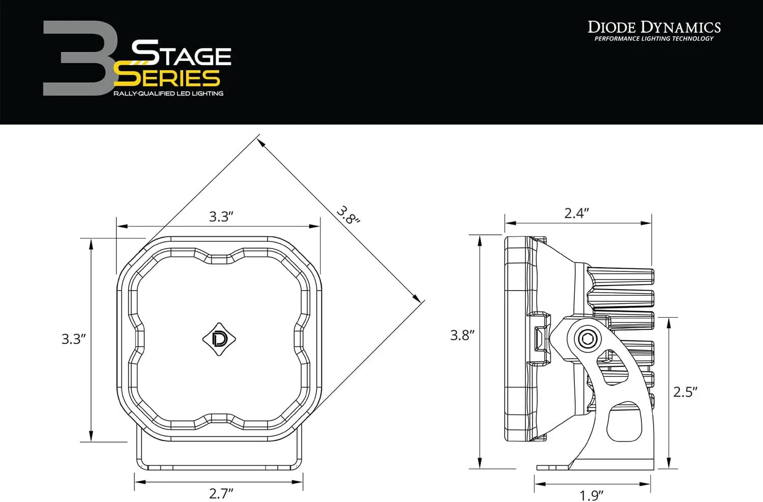 Diode Dynamics Stage Series SS3 Backlit Ditch Light Kit compatible with Ford Bronco 2021-2025, White Combo