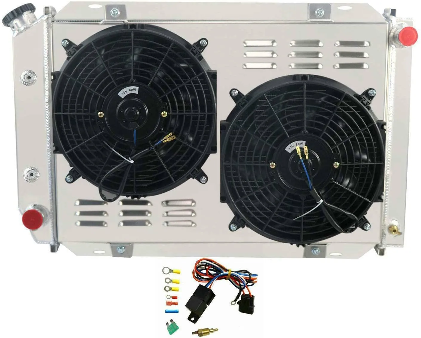 Direct Aluminum Radiator Compatible for 1980-1993 Ford Mustang GT/LX Foxbody 5.0L 2.3L Automatic/Manual Performance Cooling 3-Core 1988 1989 1987 (3-Row Radiator Fans Set)