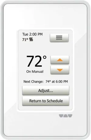 DITRA-HEAT Programmable Touchscreen Thermostat [DITRA-HEAT-E-RT] controls 120/240V floor heat systems, sleek bright white design, built-in GFCI, includes floor sensor