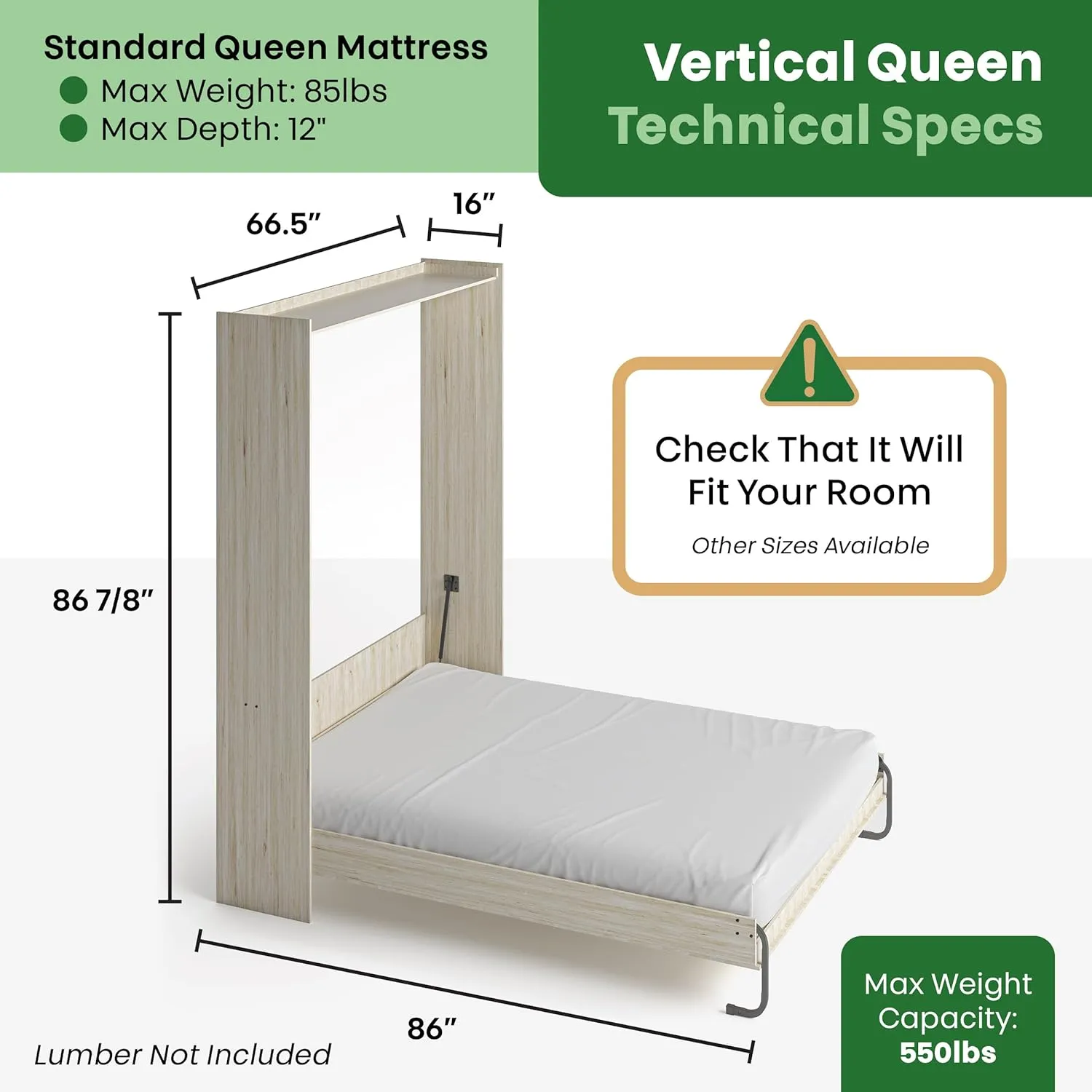 DIY Murphy Bed Kit Queen Vertical | Murphy Bed Hardware for Wall Cabinet, Vertical Queen Frame, Deluxe Mechanism Kit with Bonus Tools