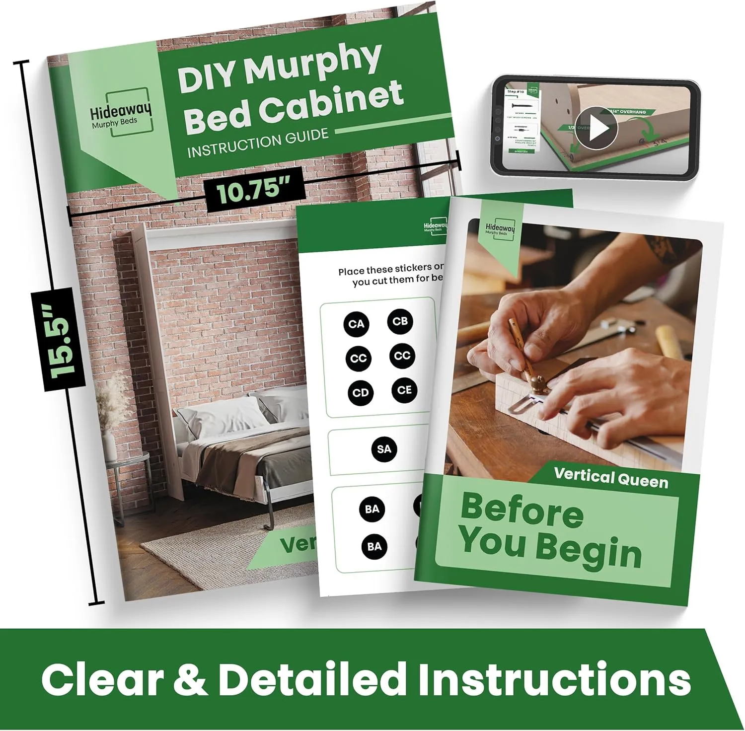 DIY Murphy Bed Kit Queen Vertical | Murphy Bed Hardware for Wall Cabinet, Vertical Queen Frame, Deluxe Mechanism Kit with Bonus Tools