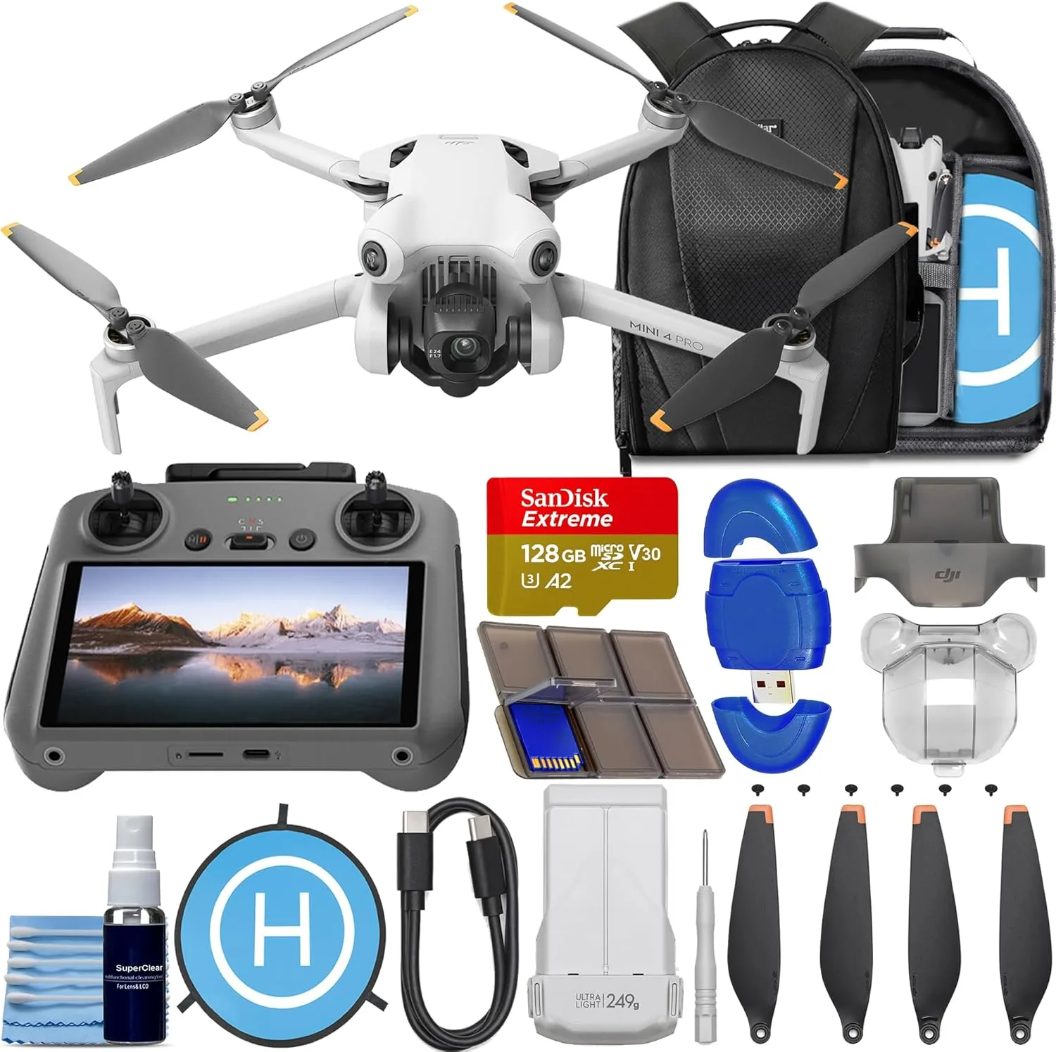 DJI Mini 4 Pro Drone with RC 2 Controller (Screen) - Foldable, 4K HDR Video, 34 Mins Flight Time, Omnidirectional Vision Sensing - Bundle with 128GB Card, Landing Pad   More