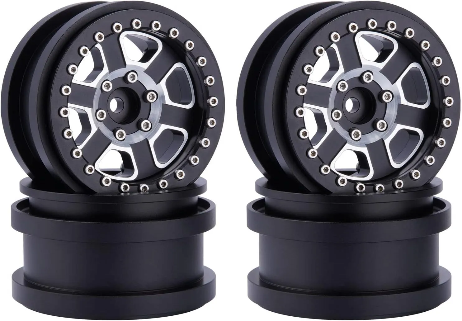 DJX 4PCS 2.9 Beadlock Wheel Rim Set for 1/6 RC Crawler Car Axial SCX6 JLU Wrangler (Black)
