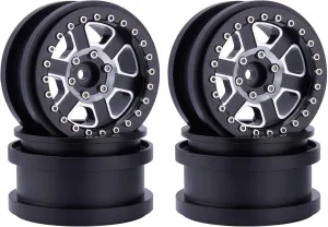 DJX 4PCS 2.9 Beadlock Wheel Rim Set for 1/6 RC Crawler Car Axial SCX6 JLU Wrangler (Black)