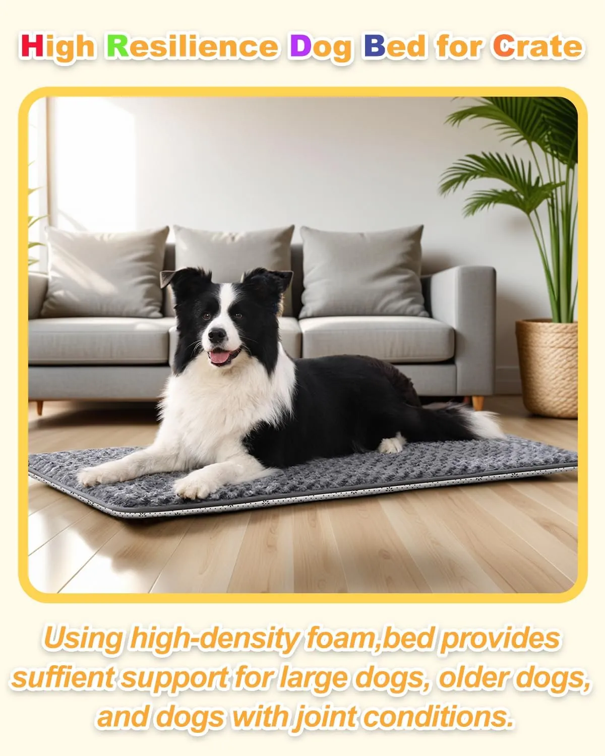 Dog Bed for Crate High Resilience Foam Crate Pad Mat for Medium Large Dogs Washable Anti-Slip,35" x 22",Dark Gray