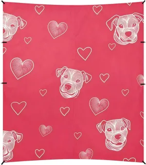 Dog Simple Line Art Valentine Cartoon Foldable Beach Cabana UPF50  Easy Setup Outdoor Sun Shade with Sandbags and Shovel for Camping, Picnics, Backyard & Fishing