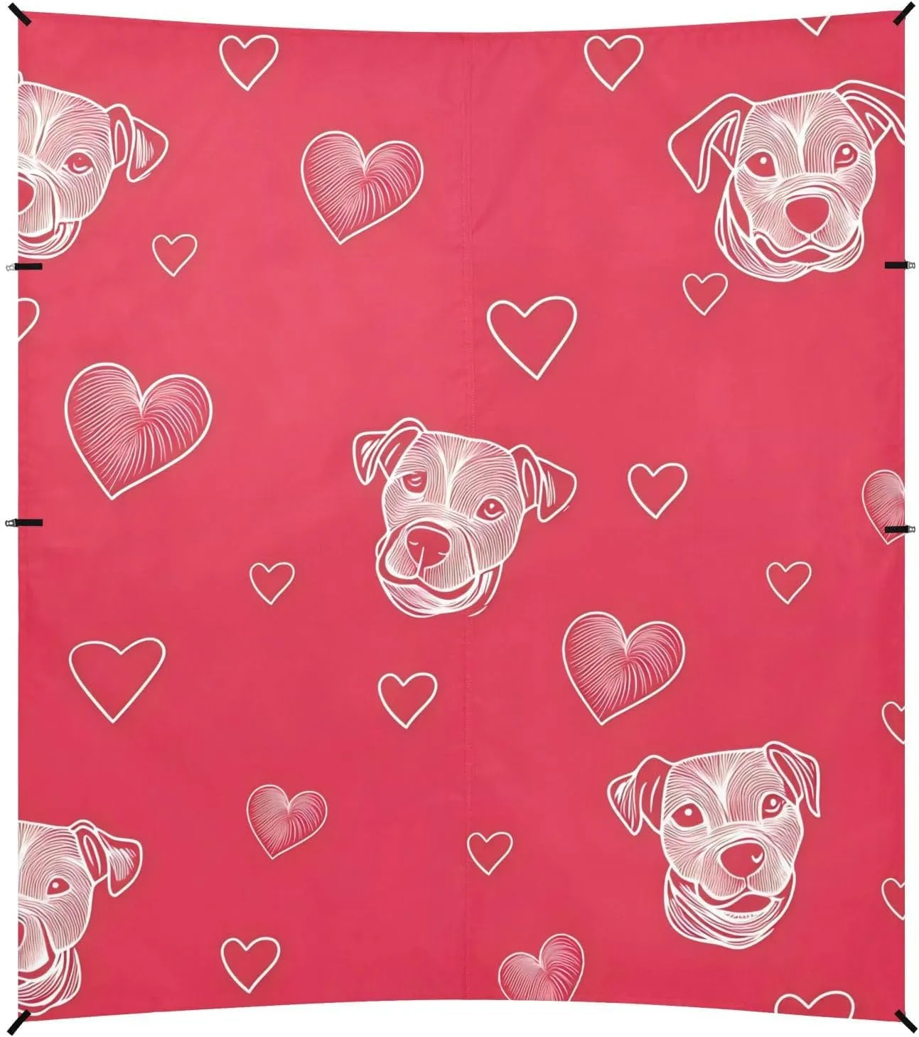 Dog Simple Line Art Valentine Cartoon Foldable Beach Cabana UPF50  Easy Setup Outdoor Sun Shade with Sandbags and Shovel for Camping, Picnics, Backyard & Fishing