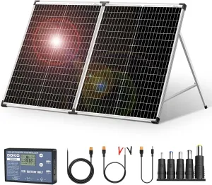DOKIO Portable Foldable 100W 18v Solar Suitcase Monocrystalline, Folding Solar Panel Kit with Controller to Charge 12 Volts Batteries (AGM Lead/Acid Types Vented Gel) RV Camping Boat