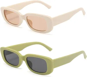 Dollger Rectangle Sunglasses for Women Men Trendy Retro Fashion Sunglasses UV 400 Protection Square Fram