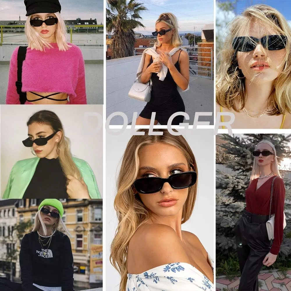 Dollger Rectangle Sunglasses for Women Men Trendy Retro Fashion Sunglasses UV 400 Protection Square Fram