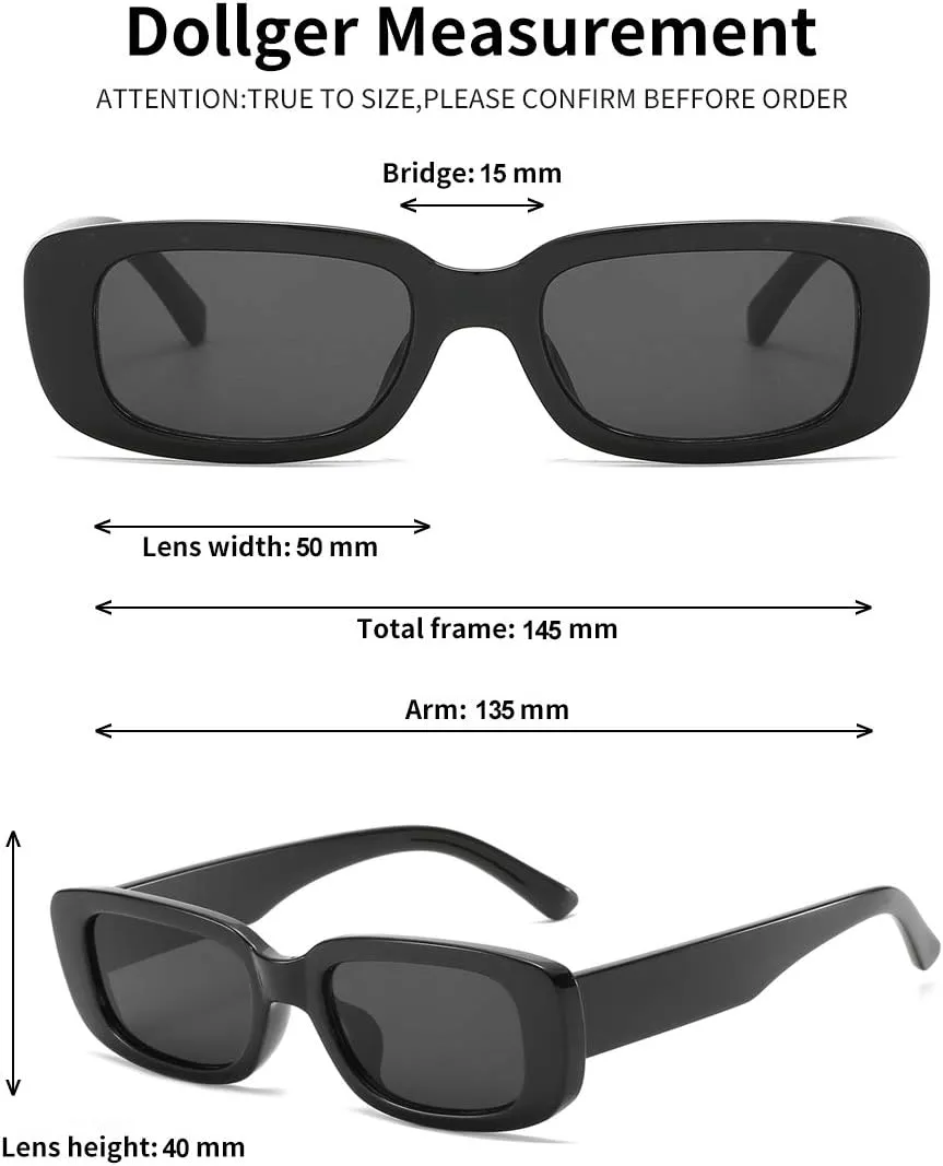 Dollger Rectangle Sunglasses for Women Men Trendy Retro Fashion Sunglasses UV 400 Protection Square Fram