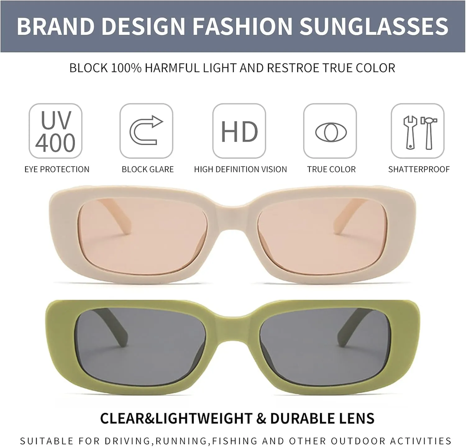 Dollger Rectangle Sunglasses for Women Men Trendy Retro Fashion Sunglasses UV 400 Protection Square Fram