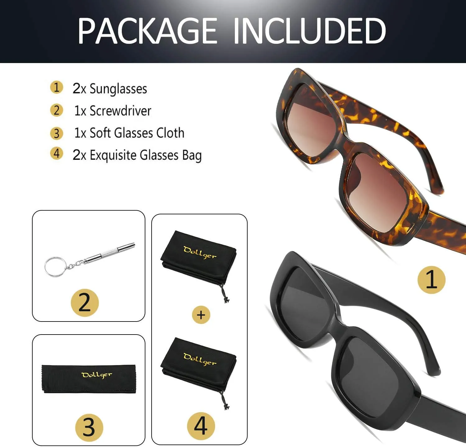 Dollger Rectangle Sunglasses for Women Men Trendy Retro Fashion Sunglasses UV 400 Protection Square Fram