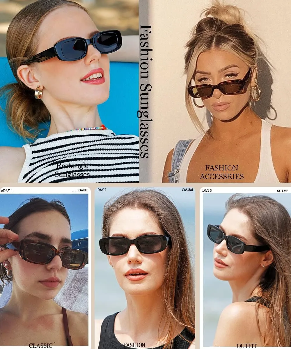 Dollger Rectangle Sunglasses for Women Men Trendy Retro Fashion Sunglasses UV 400 Protection Square Fram