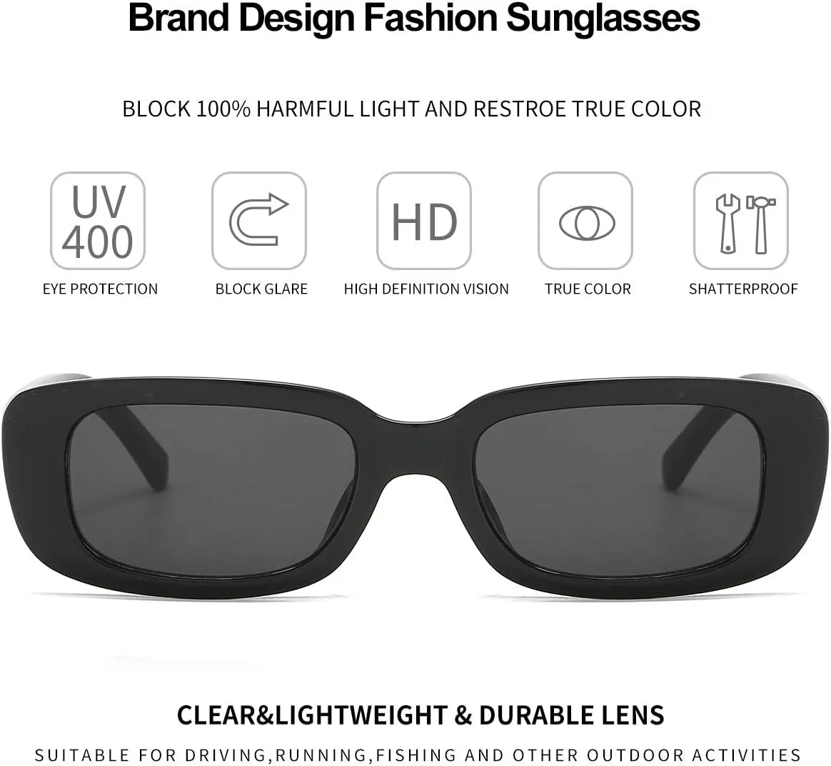 Dollger Rectangle Sunglasses for Women Men Trendy Retro Fashion Sunglasses UV 400 Protection Square Fram