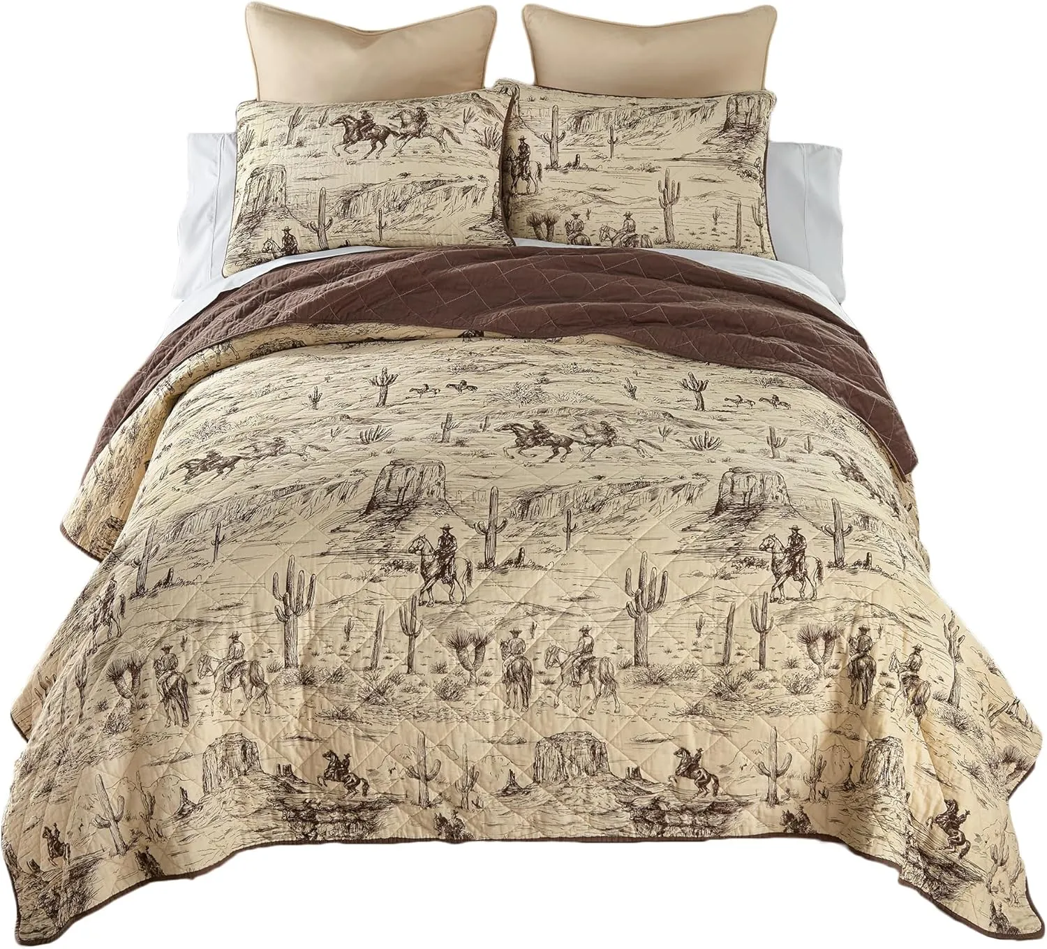Donna Sharp Cowboy Cotton Quilted Bedding Set - 3-Piece Queen Size Quilt Set - Includes 1 Quilt and 2 Pillow Shams - Machine Washable - Perfect for Rustic Decor