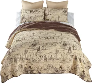 Donna Sharp Cowboy Cotton Quilted Bedding Set - 3-Piece Queen Size Quilt Set - Includes 1 Quilt and 2 Pillow Shams - Machine Washable - Perfect for Rustic Decor