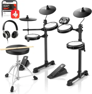 Donner DED-80 Electronic Drum Set with 4 Quiet Mesh Pads, 180  Sounds, 2 Pedals, Throne, Headphones, Sticks, and Melodics Lessons