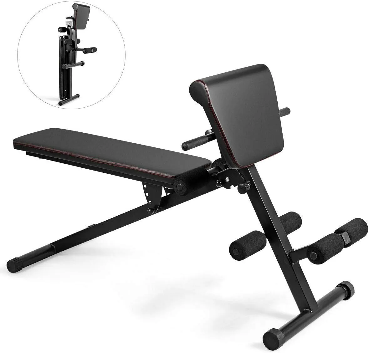 DORTALA Foldable Multi-functional Stretching Bench, Adjustable Sit-up Abdominal Muscle Plate Strength Training Chair w/Adjustable Height, Suitable for Whole Body Exercise (Black)