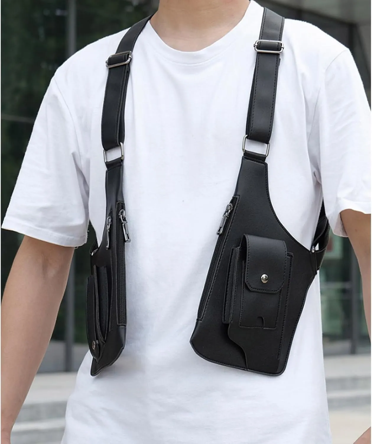 Double Shoulder Armpit Bag, Armpit Bag for Men, Double Shoulder Strap Multi-Pocket Outdoor Anti-Theft Bag
