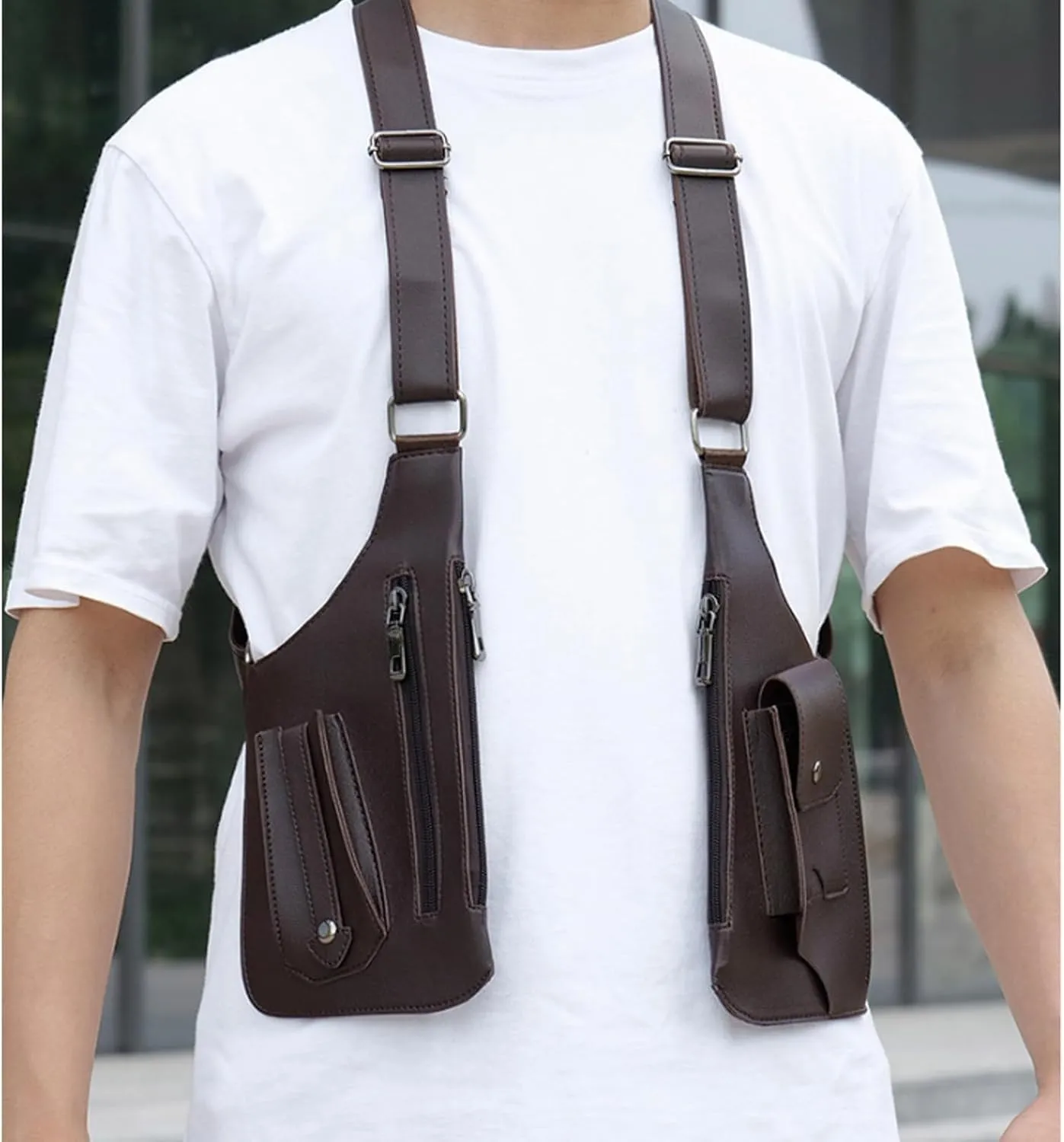 Double Shoulder Armpit Bag, Armpit Bag for Men, Double Shoulder Strap Multi-Pocket Outdoor Anti-Theft Bag