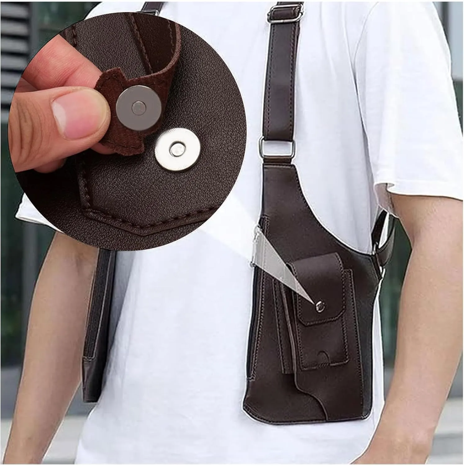 Double Shoulder Armpit Bag, Armpit Bag for Men, Double Shoulder Strap Multi-Pocket Outdoor Anti-Theft Bag