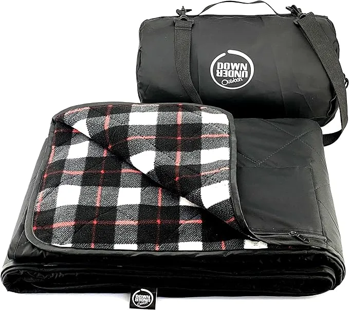 DOWN UNDER OUTDOORS Large Waterproof Windproof Extra Thick 350 GSM Quilted Fleece Stadium Blanket, Camping Picnic Outdoor & Beach, Machine Washable 82 x 55
