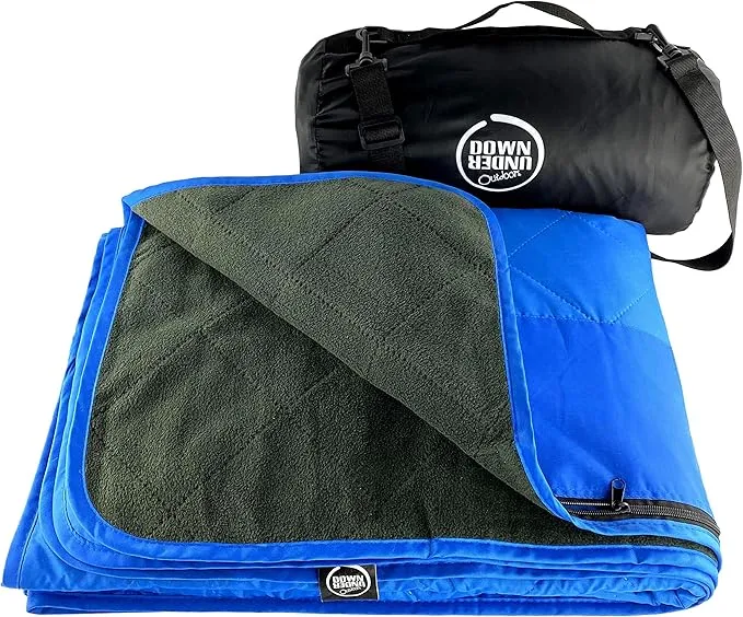 DOWN UNDER OUTDOORS Large Waterproof Windproof Extra Thick 350 GSM Quilted Fleece Stadium Blanket, Camping Picnic Outdoor & Beach, Machine Washable 82 x 55