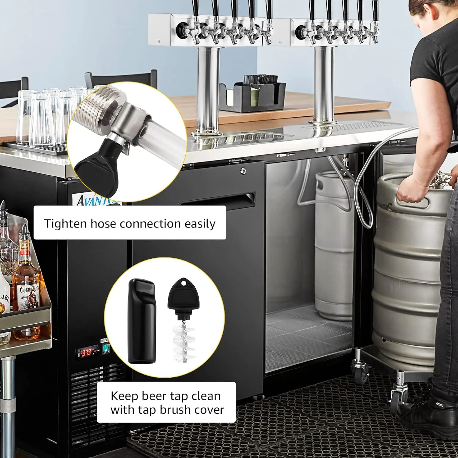 Draft Beer Shank Faucet Kit, 2'' Beer Shank No Leak 1/4'' Beer Line Nipple Barb Fitting Beer Shank Tap for Kegerator Brewing with Self-Closing Beer Tap, Stainless Steel Core for Home Beer Party
