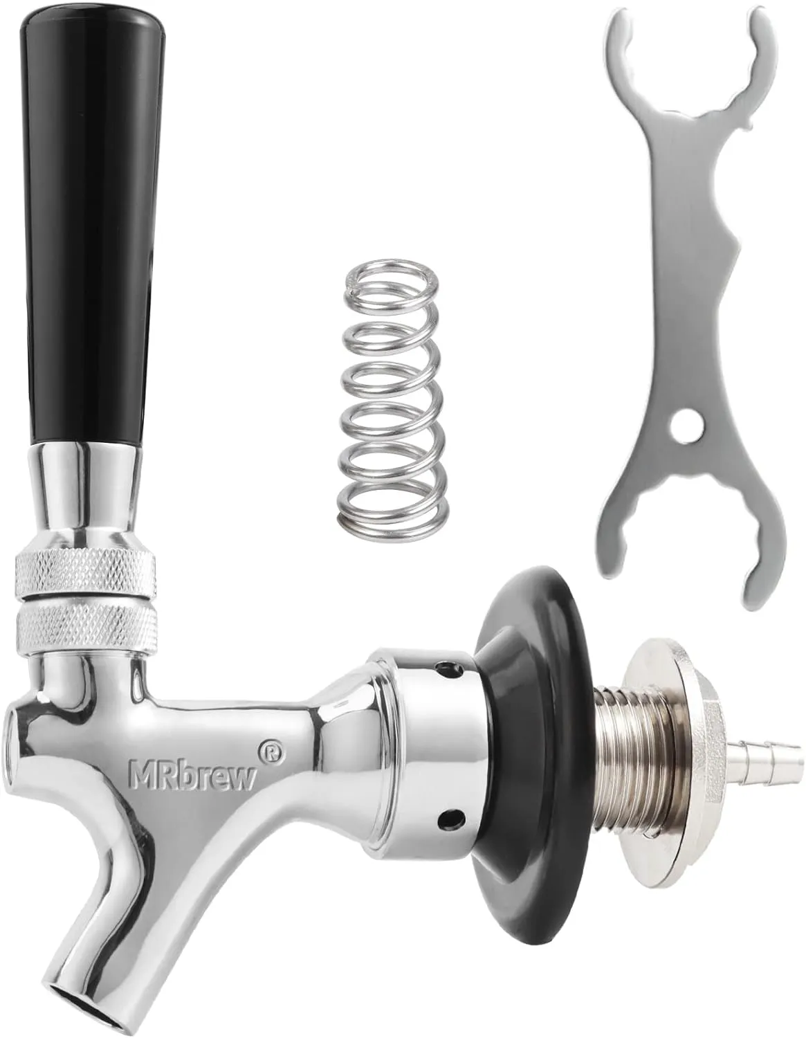 Draft Beer Shank Faucet Kit, 2'' Beer Shank No Leak 1/4'' Beer Line Nipple Barb Fitting Beer Shank Tap for Kegerator Brewing with Self-Closing Beer Tap, Stainless Steel Core for Home Beer Party