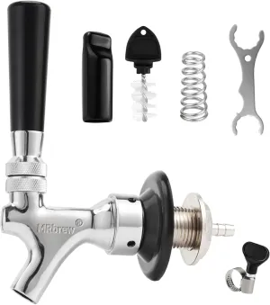 Draft Beer Shank Faucet Kit, 2'' Beer Shank No Leak 1/4'' Beer Line Nipple Barb Fitting Beer Shank Tap for Kegerator Brewing with Self-Closing Beer Tap, Stainless Steel Core for Home Beer Party