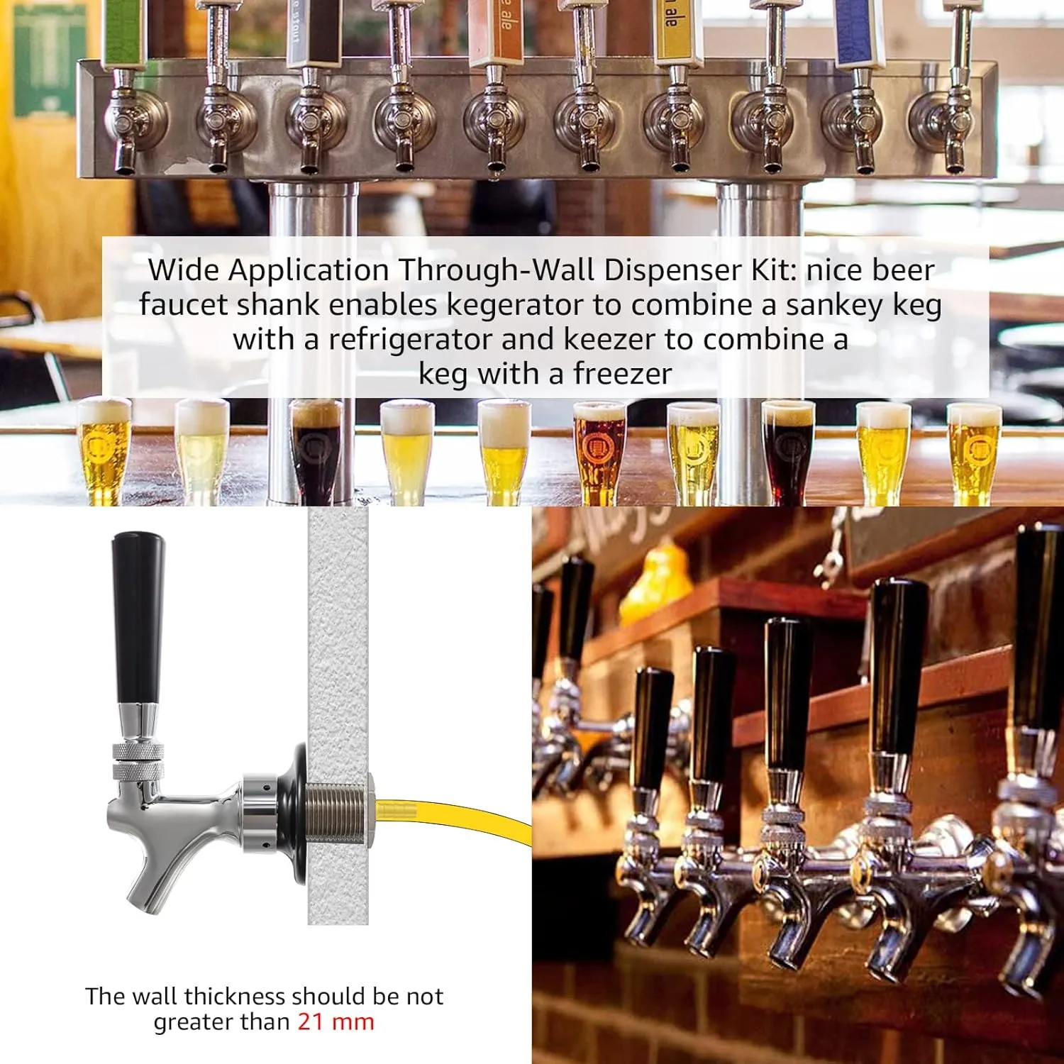 Draft Beer Shank Faucet Kit, 2'' Beer Shank No Leak 1/4'' Beer Line Nipple Barb Fitting Beer Shank Tap for Kegerator Brewing with Self-Closing Beer Tap, Stainless Steel Core for Home Beer Party
