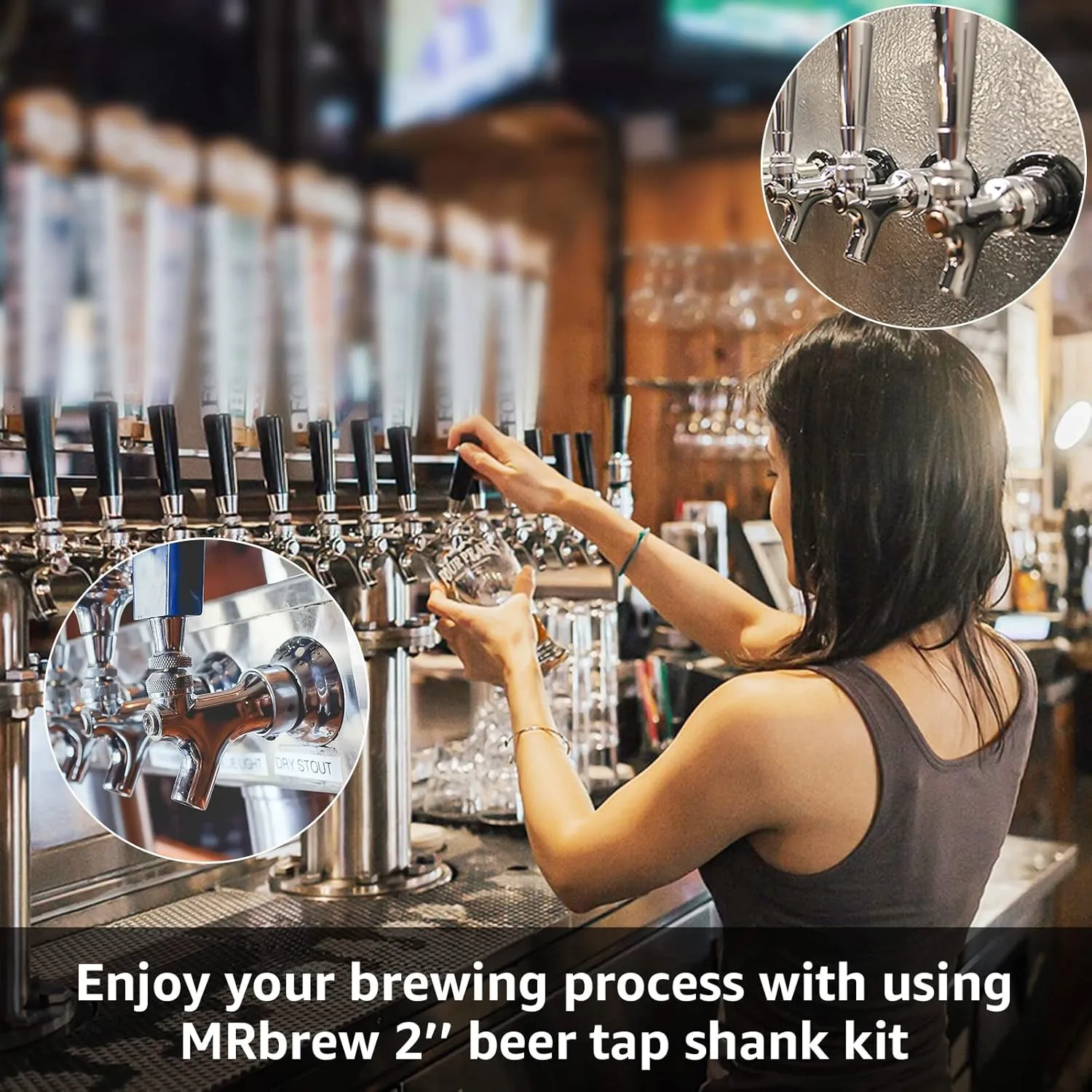 Draft Beer Shank Faucet Kit, 2'' Beer Shank No Leak 1/4'' Beer Line Nipple Barb Fitting Beer Shank Tap for Kegerator Brewing with Self-Closing Beer Tap, Stainless Steel Core for Home Beer Party
