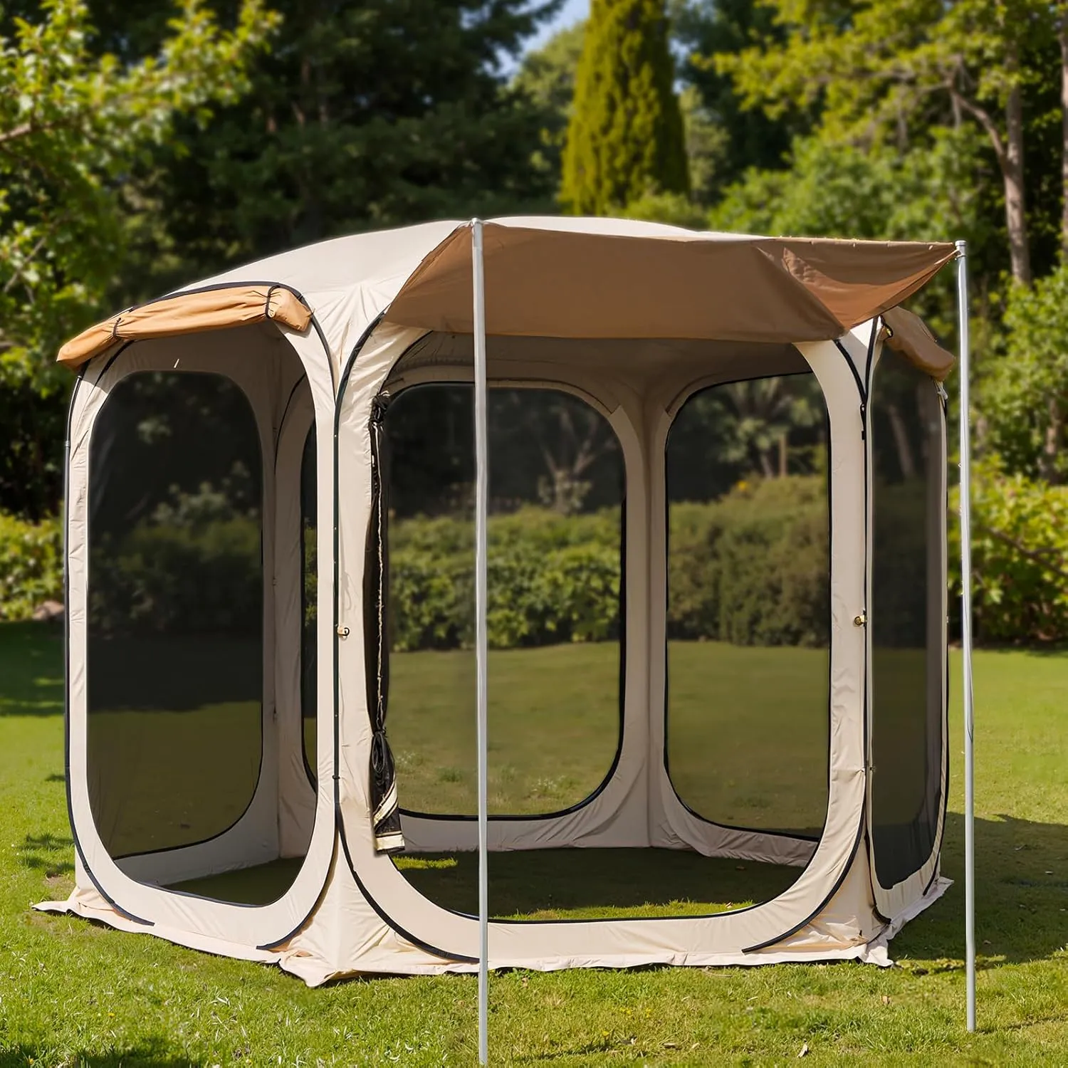 EAST OAK Pop Up Canopy Tent with Mesh Walls | Outdoor Screen House with 4/6 Sunshades | Waterproof Gazebo with Carry Bag | Portable Shelter for Camping, Patio, and Beach | Beige