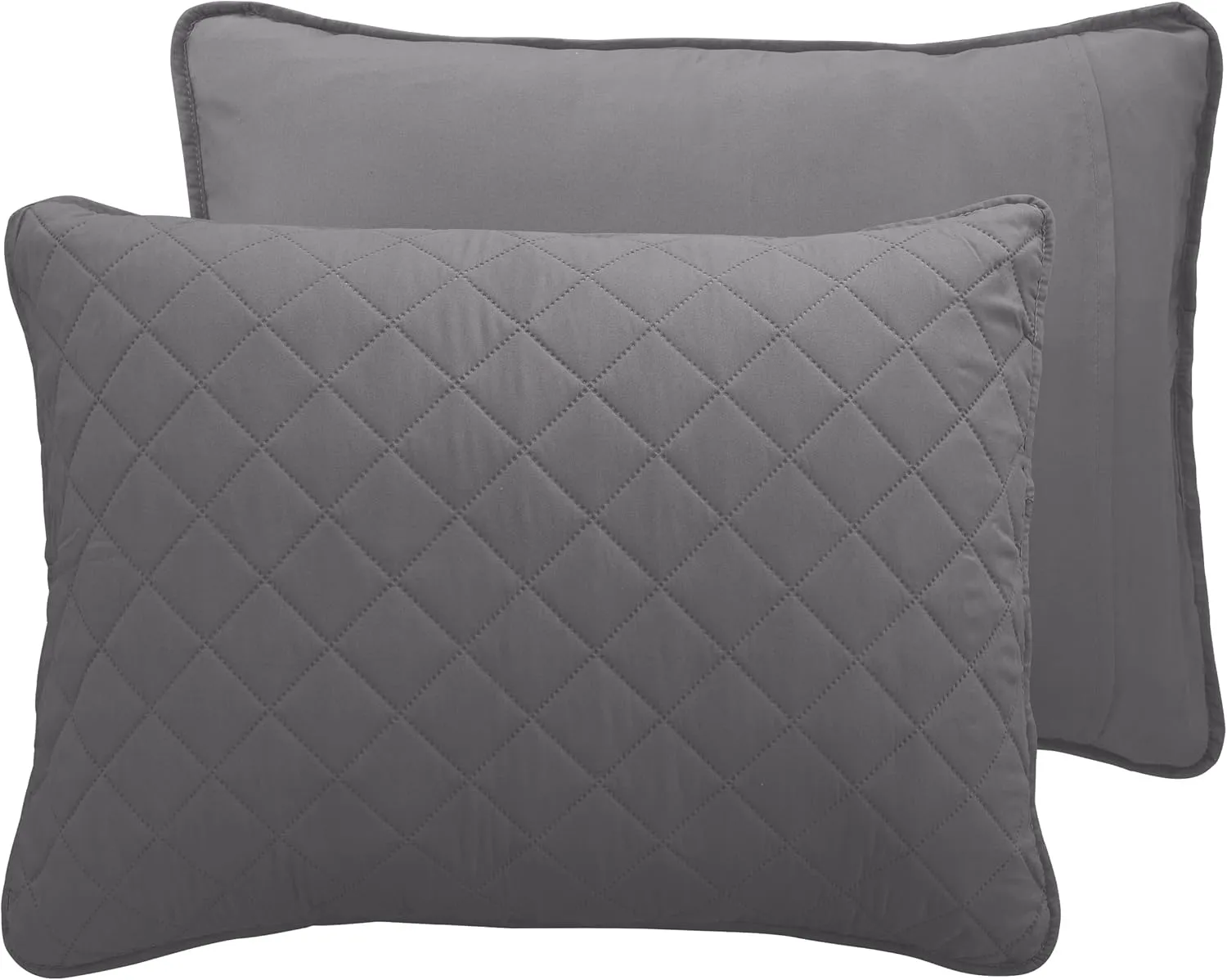Easy-Going Twin Size Reversible Quilt Set with 1 Quilt and 1 Pillow Shams, Soft Bed Quilt Cover, Water Resistant Lightweight Microfiber Bedspread, Stain Resistant, Gray/Light Gray