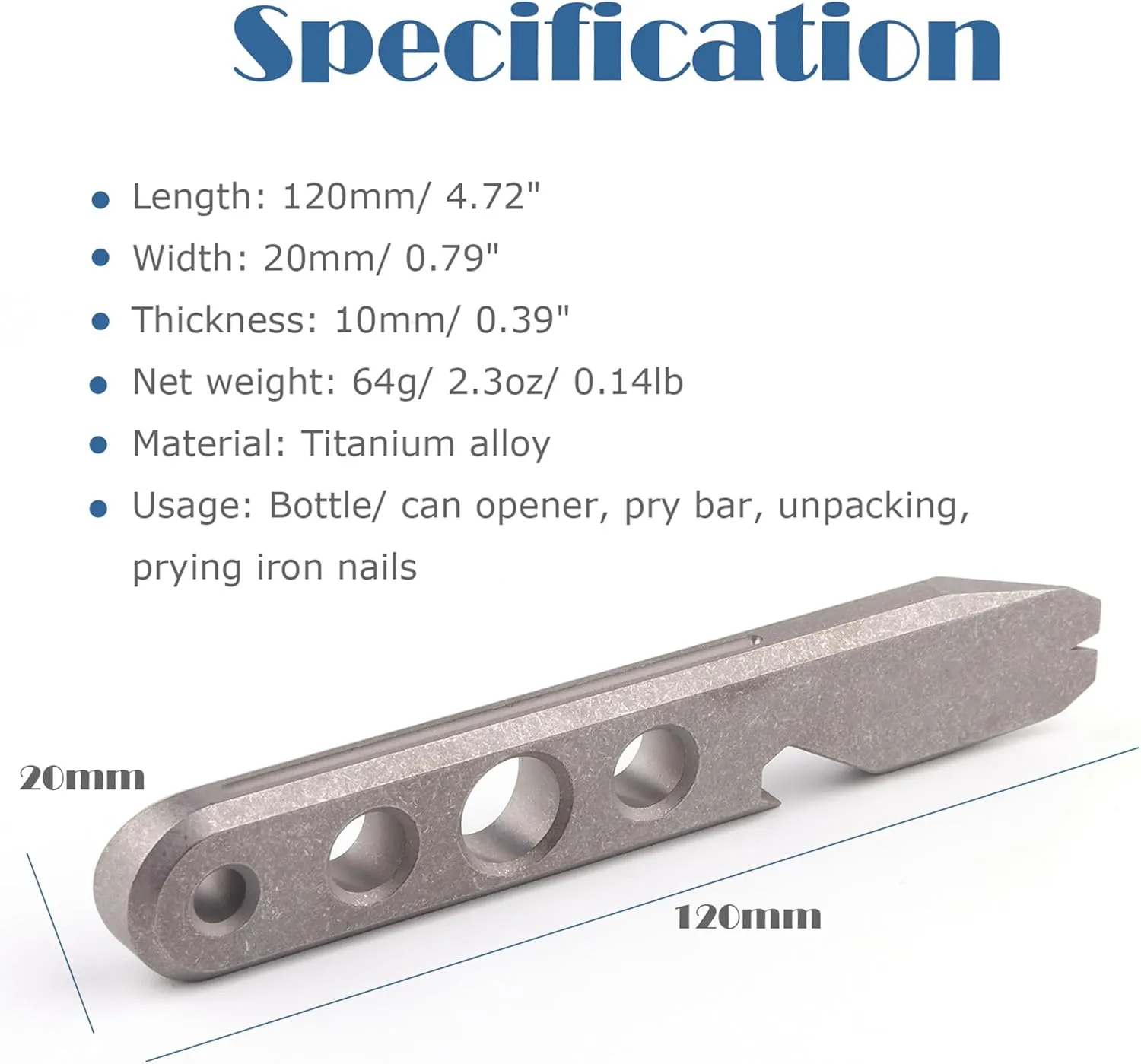 EDC Pry Bar Multi Tool Bottle Opener Nail Puller 4-in-1 Multi Functional Titanium Portable Lightweight