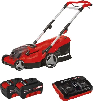 Einhell GE-CM 36-Volt Cordless 15-In Walk Behind Push Lawn Mower w/ 6-Position Height Adjustment, Adjustable Handle, 11.9 Gal Capactiy Collection Bag, Kit (w/2x 4.0-Ah Battery   Dualport Fast Charger)