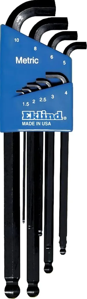 Eklind Tool 13509 Stubby-Ball-Hex-L Key allen wrench - 9pc set Metric MM sizes 1.5-10 Long series