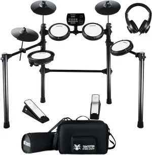 Electric Drum Set, Electric Drum Set Adult Full Size with 4 Quiet Mesh Drum Pads, Cymbals, Headphones, 2 Pedals, 195 Sounds & 15 Kits Electronic Drum Set for Beginner TOT-650