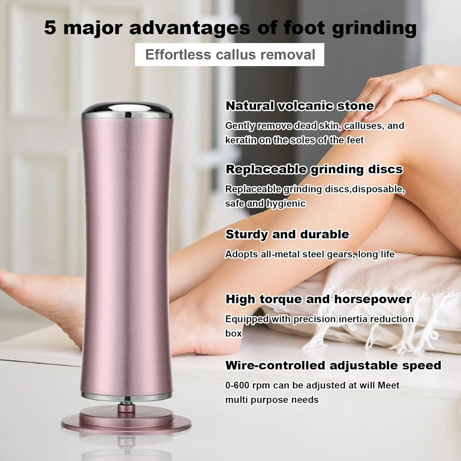Electric Foot Callus Remover for Feet - 60 Pcs Pink Sandpaper Discs File Sanders Grinder