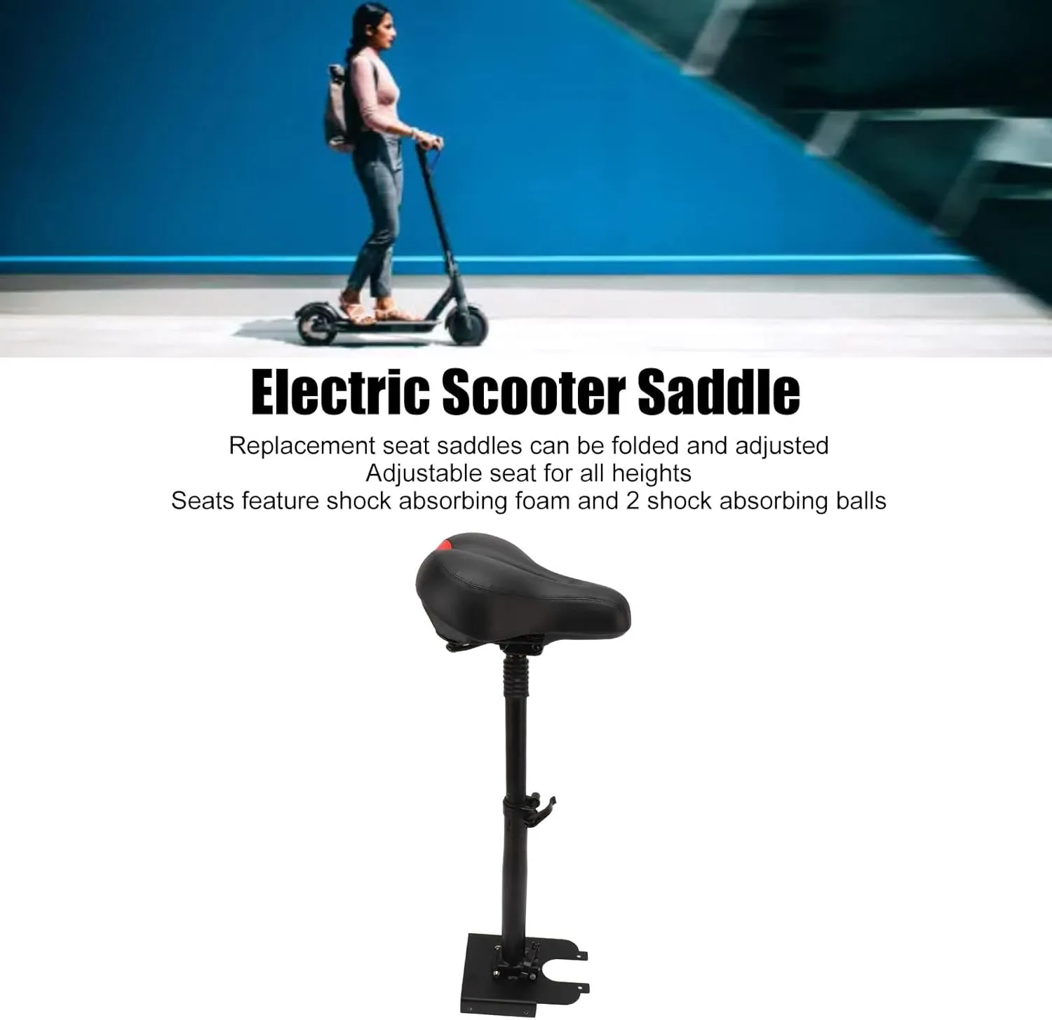 Electric Scooter Seat Foldable Adjustable Shock Absorbing Foam Cushioned Saddle with Aluminum Alloy Frame for M365 1S Lite Electric Scooters (Large Seating Kit)