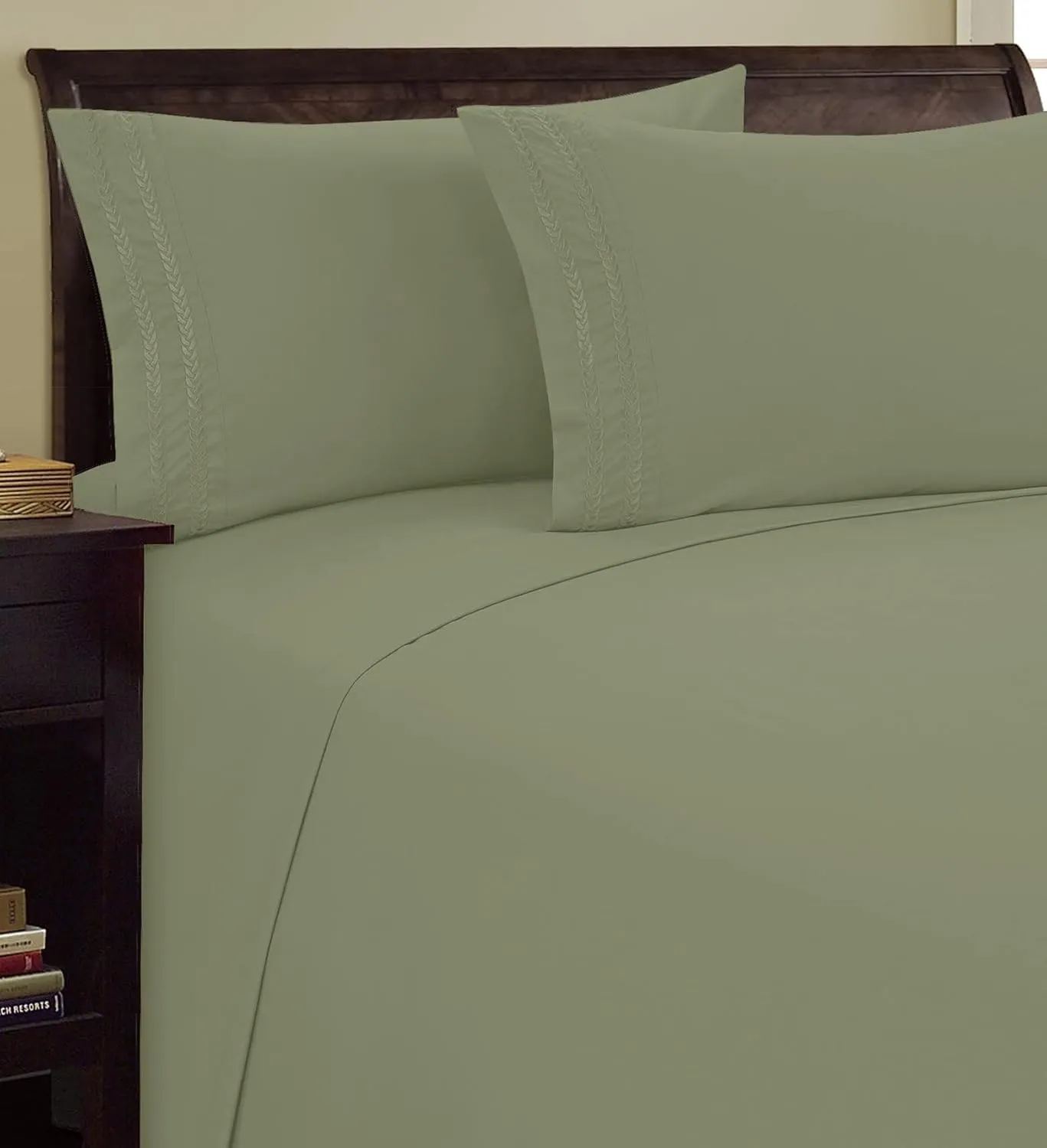 Elegant Comfort 1500 Premier Chain Design Hotel Quality Luxurious Silky Soft Wrinkle & Fade Resistant 4 pc Sheet Set, Deep Pocket Up to 16" - Queen Sage