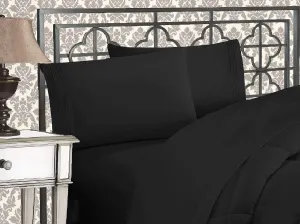 Elegant Comfort 1500 Premier Hotel Quality 4-Piece Bed Sheet Sets, Deep Pockets - Luxurious Wrinkle Free & Fade Resistant, Full, Black