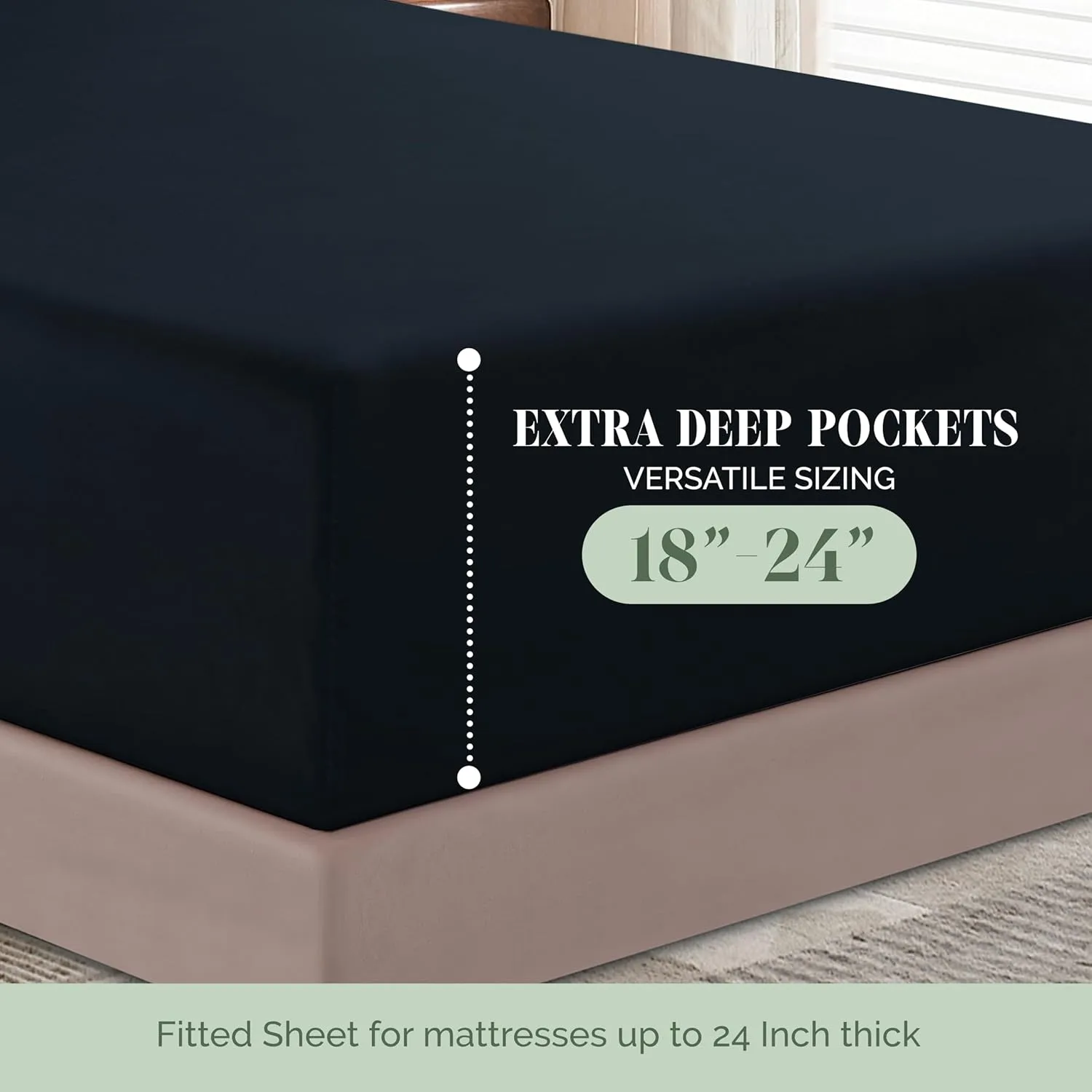 Elegant Comfort Luxury 1500 Premium Hotel Quality Microfiber 4-Piece Sheet Set - Soft, All Around Elastic 18-24 Inches Deep Fitted Sheet - Extra Deep Pocket Sheets, King, Black