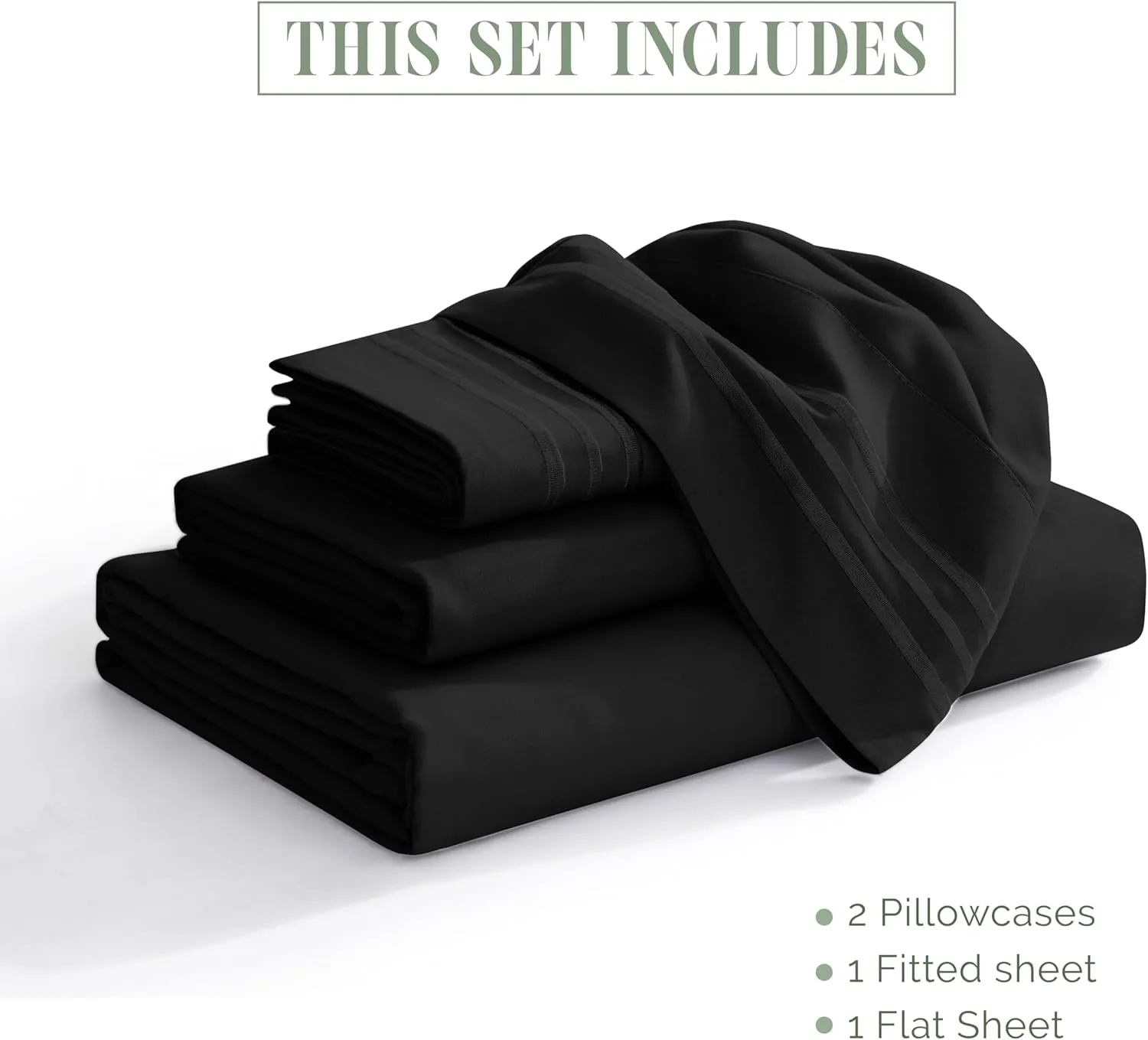 Elegant Comfort Luxury 1500 Premium Hotel Quality Microfiber 4-Piece Sheet Set - Soft, All Around Elastic 18-24 Inches Deep Fitted Sheet - Extra Deep Pocket Sheets, King, Black